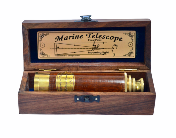 15.5" Brass Wood Ottway 4 Draw Telescope in a wood box