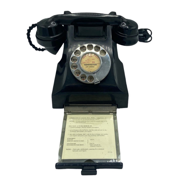 1940's English GPO ( General Post Office ) Black Bakelite #300 Series Desk Telephone with a tray