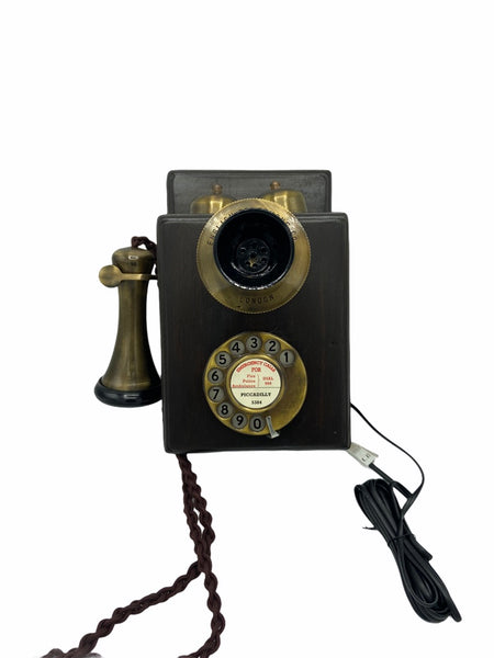 Brushed 1930's Style Wood Wall Working Telephone