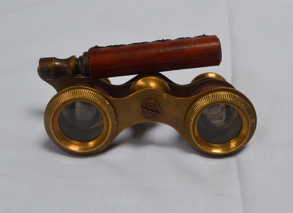 Red Leather Bronze Opera Glasses in a Wood Box