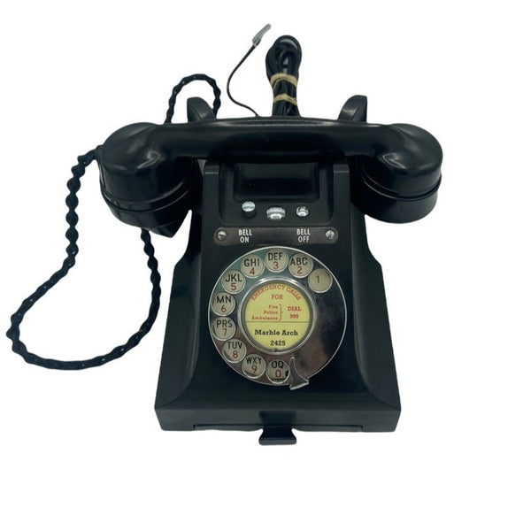 1940's English GPO ( General Post Office ) Black Bakelite #300 Series Desk Telephone Bell On/Off with a Tray