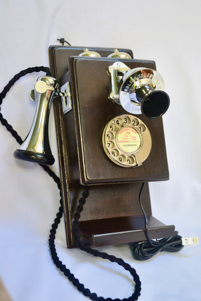 Chrome Wood Wall 1920/30s style Telephone with a Shelf