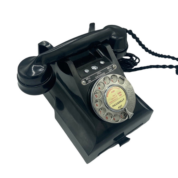 1940's English GPO ( General Post Office ) Black Bakelite #300 Series Desk Telephone Bell On/Off with a Tray