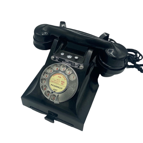 1940's English GPO ( General Post Office ) Black Bakelite #300 Series Desk Telephone Bell On/Off with a Tray
