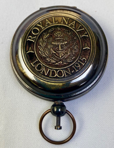 Black Royal Navy Style 2" Pocket Compass in a Wood Box