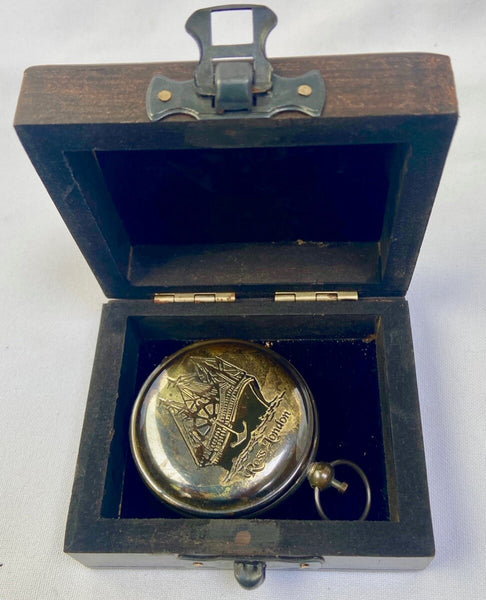 Black 2" Ship Pocket Compass in a wood box