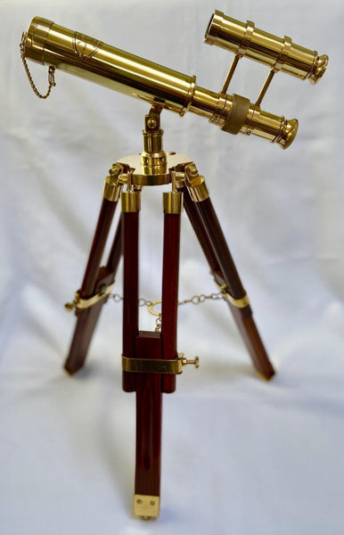 10-inch Brass Double Telescope on a 15-inch Wood & Brass Tripod