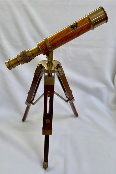 10-inch Bronze Wooden Telescope on a 15-inch Wood & Bronze Tripod