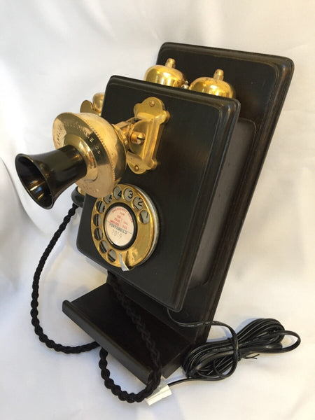 Brass 1930's Style Wooden  Wall Telephone with a Shelf