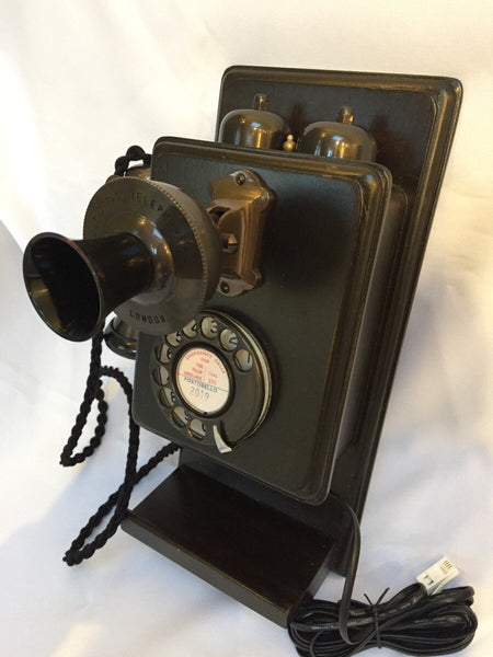 Bronze 1930's Style Wooden  Wall Telephone with a Shelf