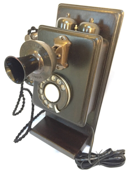 Bronze 1930's Style Wooden  Wall Telephone with a Shelf