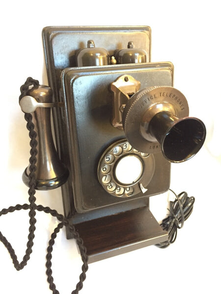 Bronze 1930's Style Wooden  Wall Telephone with a Shelf