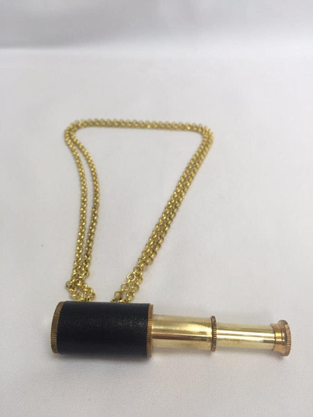 Brass Telescope on a Brass Chain ( Brass, Mother of Pearl , Leather )