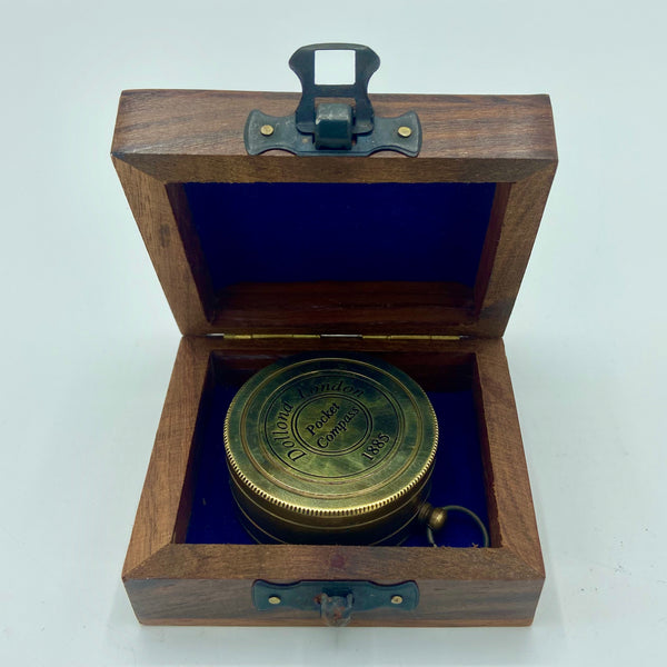 Brass 2" Dolland Sundial Compass in a wood box
