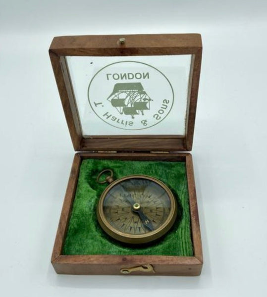 2.5 " T. Harris & Sons London Brass Compass in a Special Glas Top Box