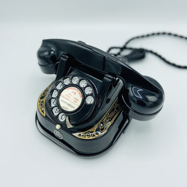 Antique 1950's Black & Gold Belgium Bell Telephone With a Handle