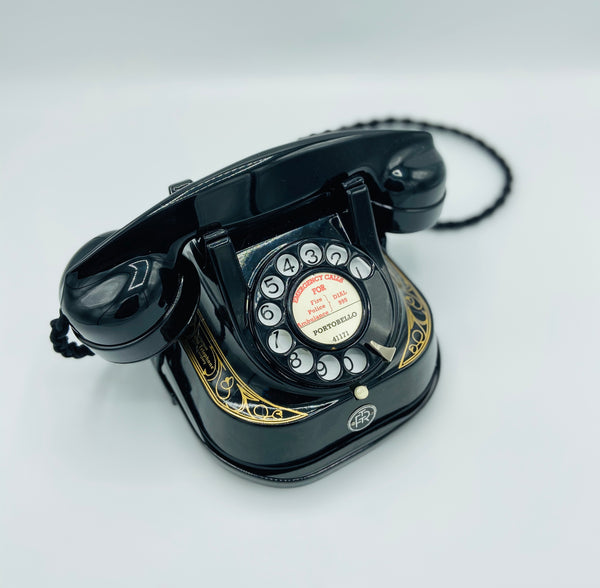 Antique 1950's Black & Gold Belgium Bell Telephone With a Handle