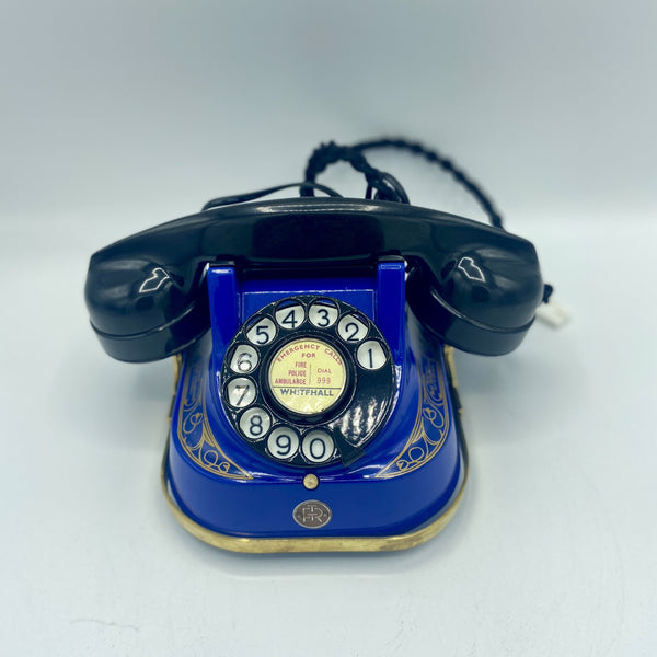 Blue 1950's Original Antique Belgium Bell Telephone with a carrying handle