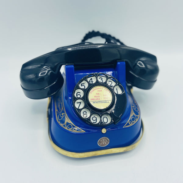Blue 1950's Original Antique Belgium Bell Telephone with a carrying handle