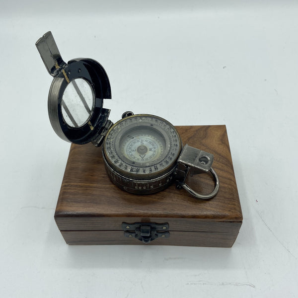 Antique 2nd World War Black Gunmetal Finish T G & Co  1940's British Army Officer's Prismatic Marching Compass in a wood box