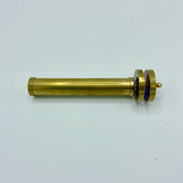 Medium Short 3.5" Brass Double Wheel Kaleidoscope in a wood special box