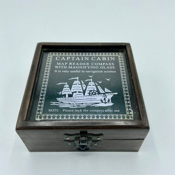 3" Brass Captain's Cabin Map Reading Compass in a special box