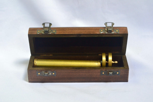 Medium Short 3.5" Brass Double Wheel Kaleidoscope in a wood special box