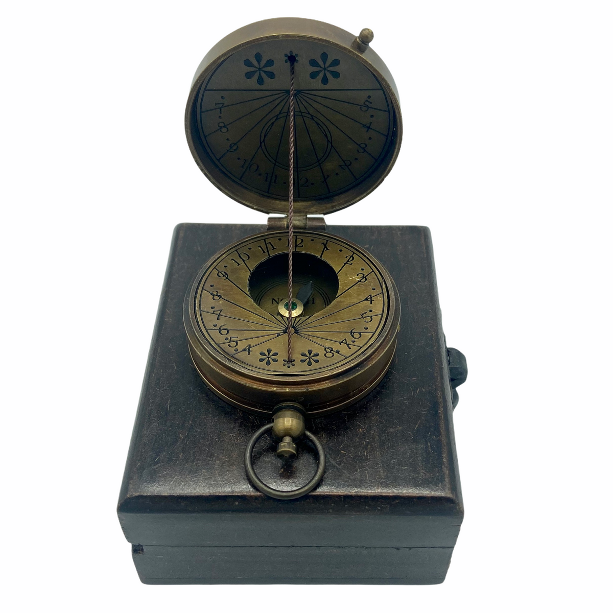 Bronze 2  String Sundial Compass in a wood box – Ahura Collectables