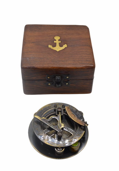 Black 3" Round Folding Sundial Compass in a box