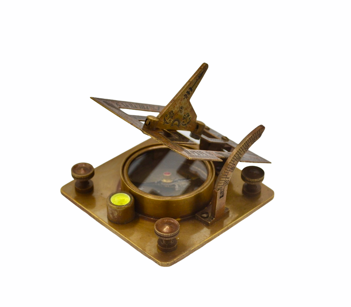 Bronze 3 Square Folding Sundial Compass In A Wood Box Ahura Collectables 3527