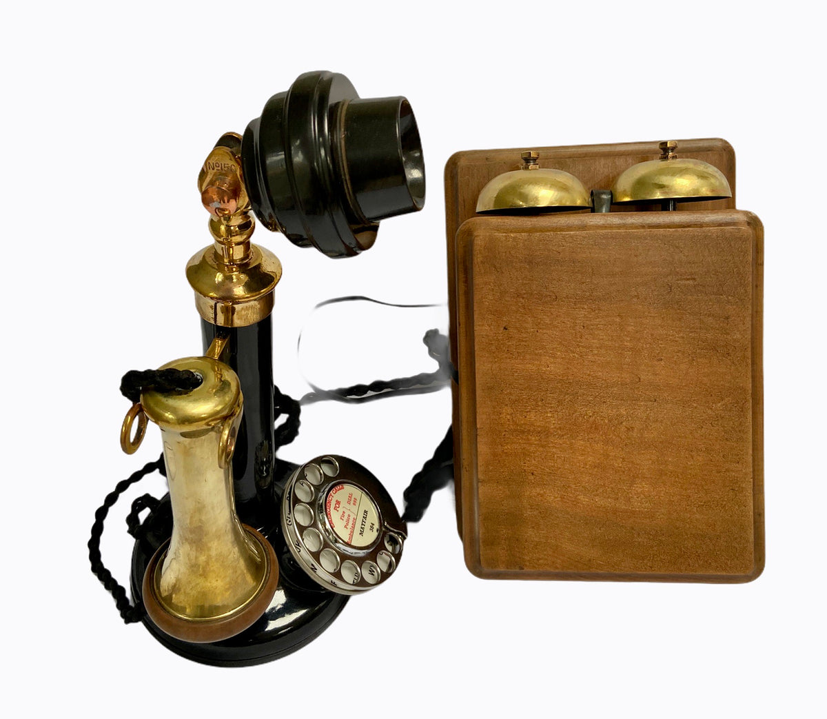 Antique English GPO 150 Candlestick Telephone and Bell Box Ahura