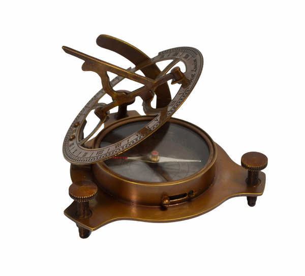 Medium 4" Bronze Folding Sundial Compass in a box