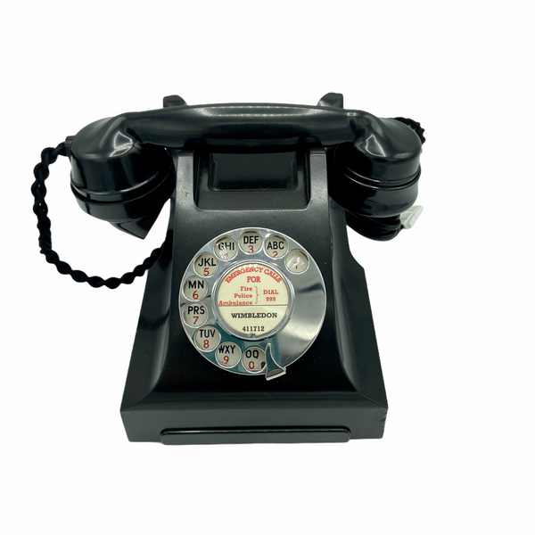 Antique 1940's English GPO Black Bakelite #300 Series Desk Telephone
