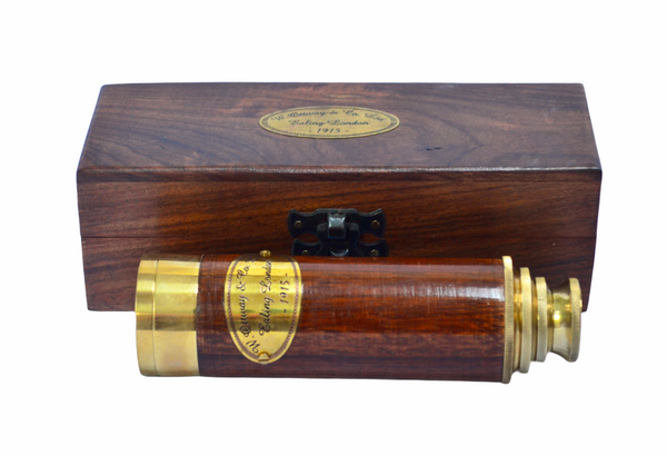 15.5" Brass Wood Ottway 4 Draw Telescope in a wood box