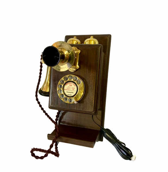 Brass 1930's Style Wooden  Wall Telephone with a Shelf