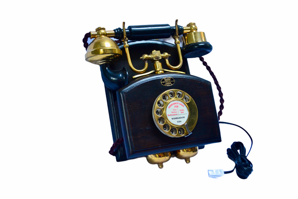 1930's  Style Brass Wood Wall Cradle Telephone