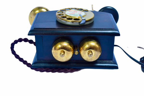 1930's  Style Brass Wood Wall Cradle Telephone