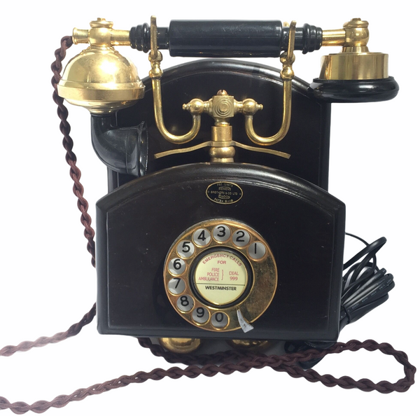 1930's  Style Brass Wood Wall Cradle Telephone