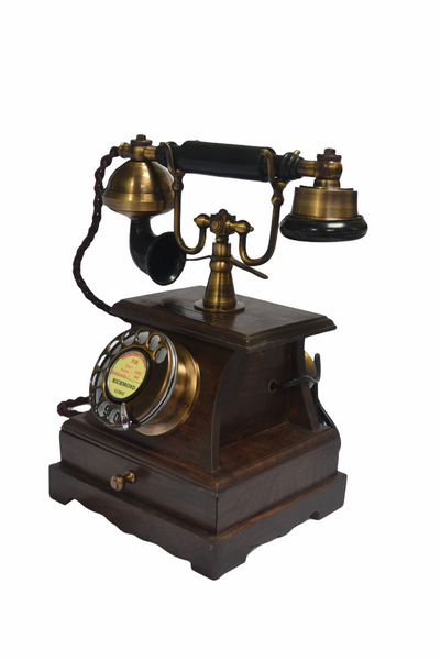 Brushed Wooden Box 1930s Style Cradle Telephone With a Tray