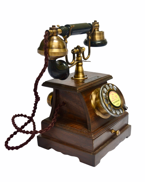 Brushed Wooden Box 1930s Style Cradle Telephone With a Tray