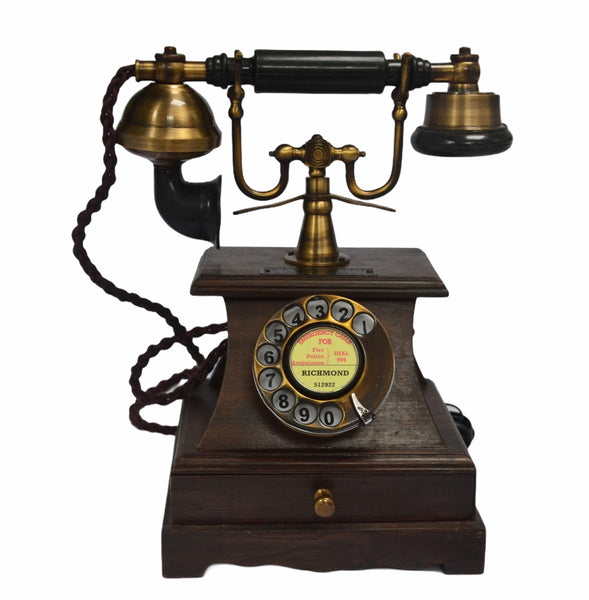 Brushed Wooden Box 1930s Style Cradle Telephone With a Tray