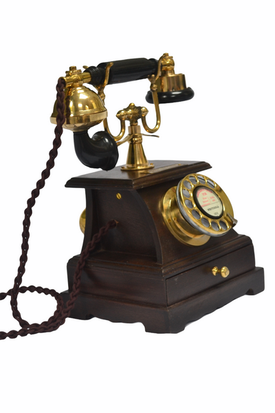 Brass Wooden Box  1930's style  Cradle Telephone with a Tray