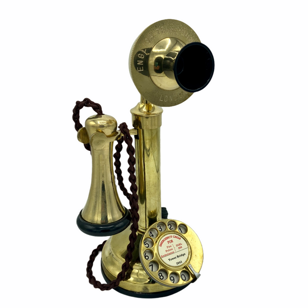 Brass 1920's Style Candlestick Telephone with a Black Cone