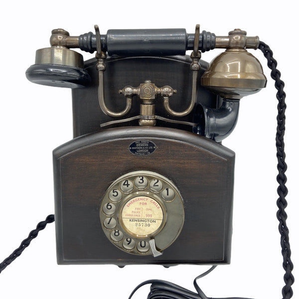 1930's Style Bronze Wood Wall Cradle Telephone