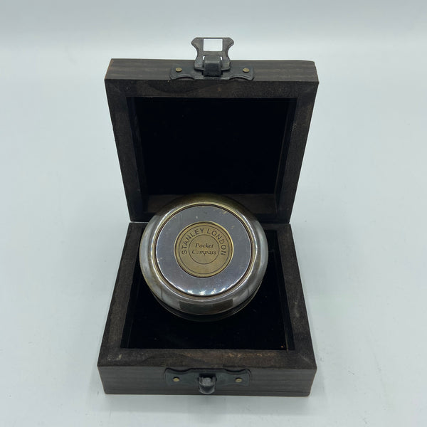 2.2" Small Black Poem Compass in a wood box