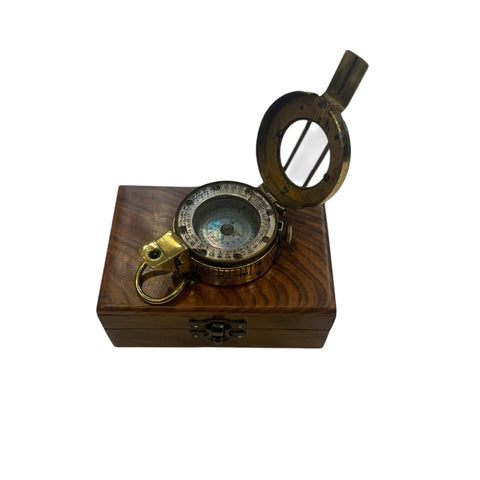 Antique 2nd World War Brass British Army Officer’s 1940 T. G Co. London Prismatic Marching Compass in a wooden box