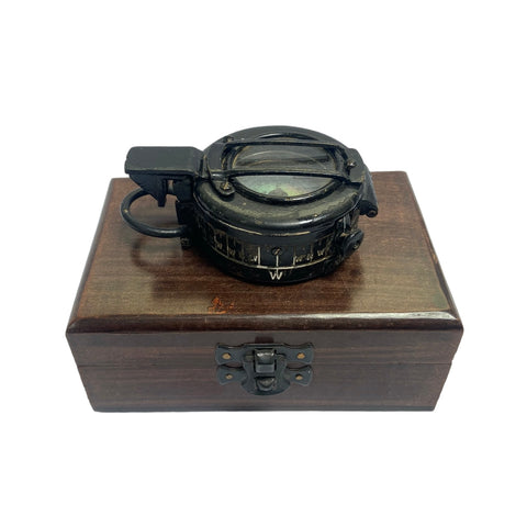 Antique 2nd World War Black 1939 CKC ( Canadian Kodak Company ) British Army Prismatic Marching Compass in a wooden box