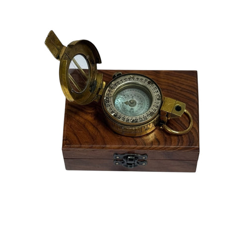 Antique 2nd World War Brass British Army Officer’s 1940 T. G Co. London Prismatic Marching Compass in a wooden box