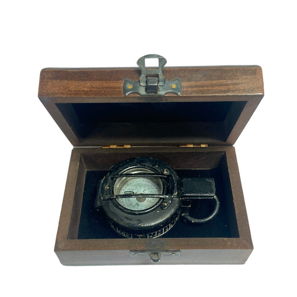 Antique 2nd World War Black 1939 CKC ( Canadian Kodak Company ) British Army Prismatic Marching Compass in a wooden box