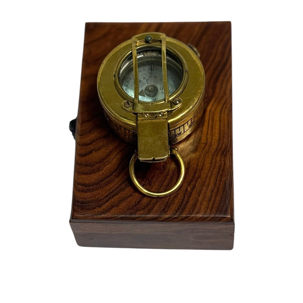 Antique 2nd World War Brass British Army Officer’s 1940 T. G Co. London Prismatic Marching Compass in a wooden box